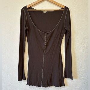 Anthropologie Chocolate Brown Long Sleeve Top